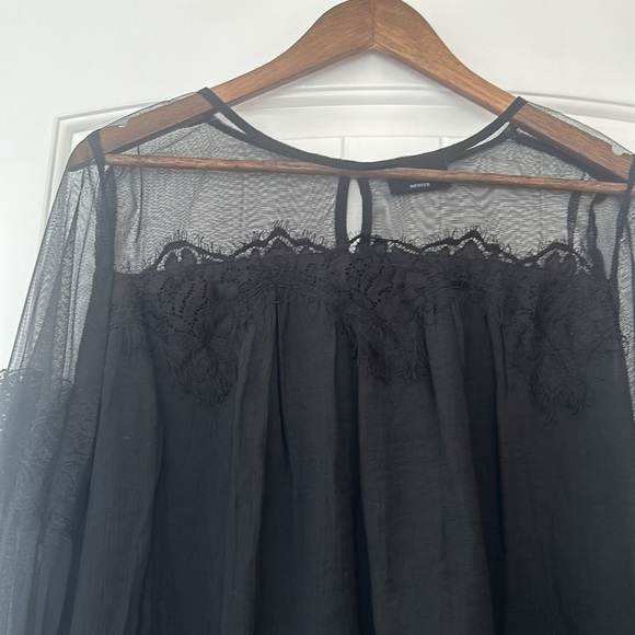 Vici Black Lace Mesh Long Sleeved Tie Blouse - Picture 6 of 11